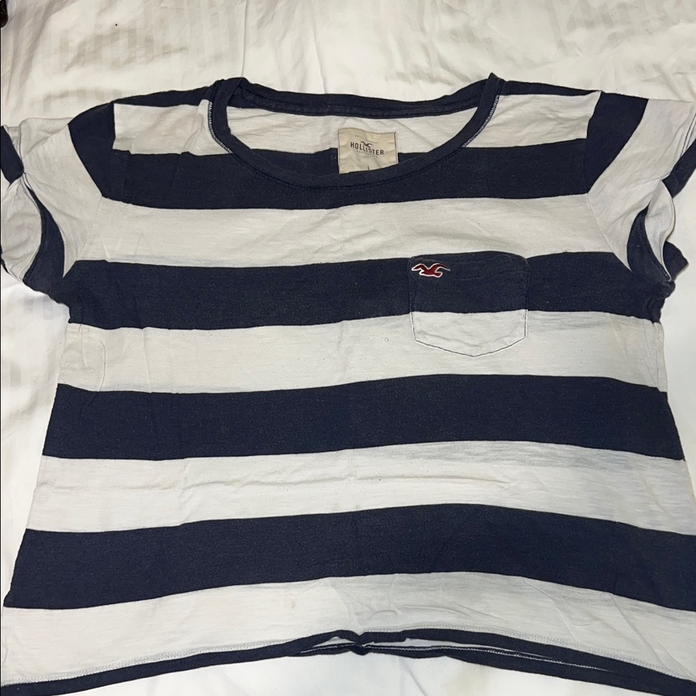 Hollister Blue and White Striped Tee
